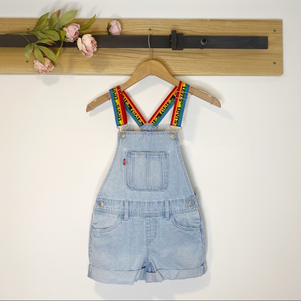 Levi's Light Blue Denim Overalls with Rainbow Straps